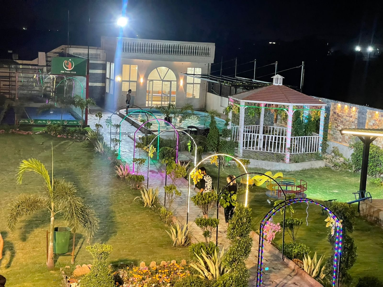 Event lighting in the garden at night